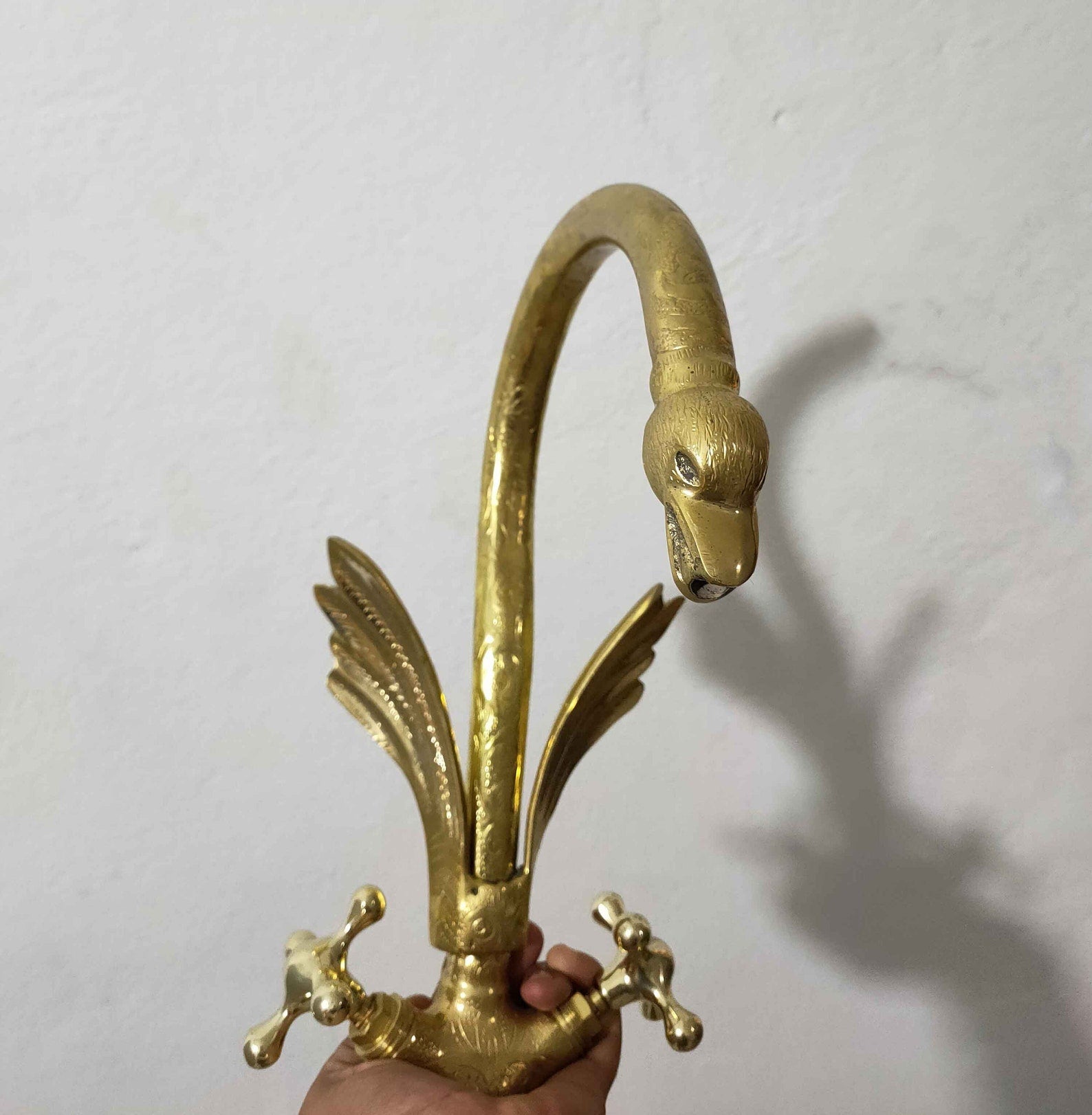 Unlacquered Brass Swan Bathroom Faucet