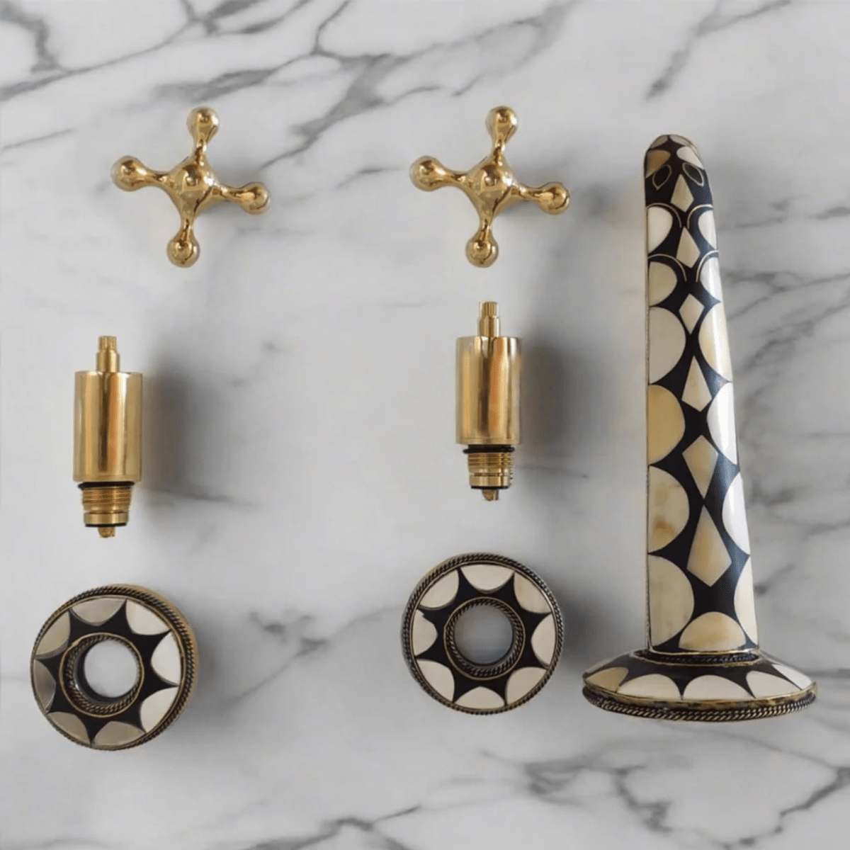 Unlacquered Brass Wall Mounted Bathroom Faucet – Solid Brass & Resin, 8.25" Width - The House Of Brass