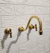 Unlacquered Brass Wall Mounted Faucet – Curved Spout, 9" Reach, Lead-Free | Solid Brass - The House Of Brass