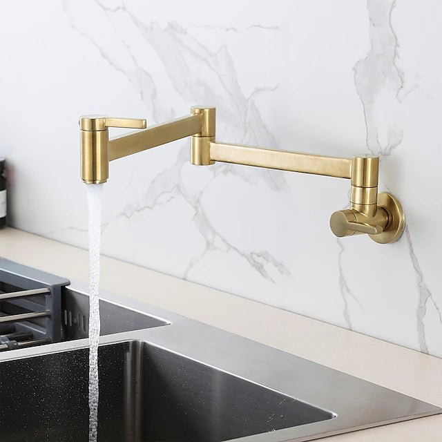 Unlacquered Brass Wall Mounted Pot Filler Faucet – Folding Arm, Above Stove | Solid Brass - The House Of Brass