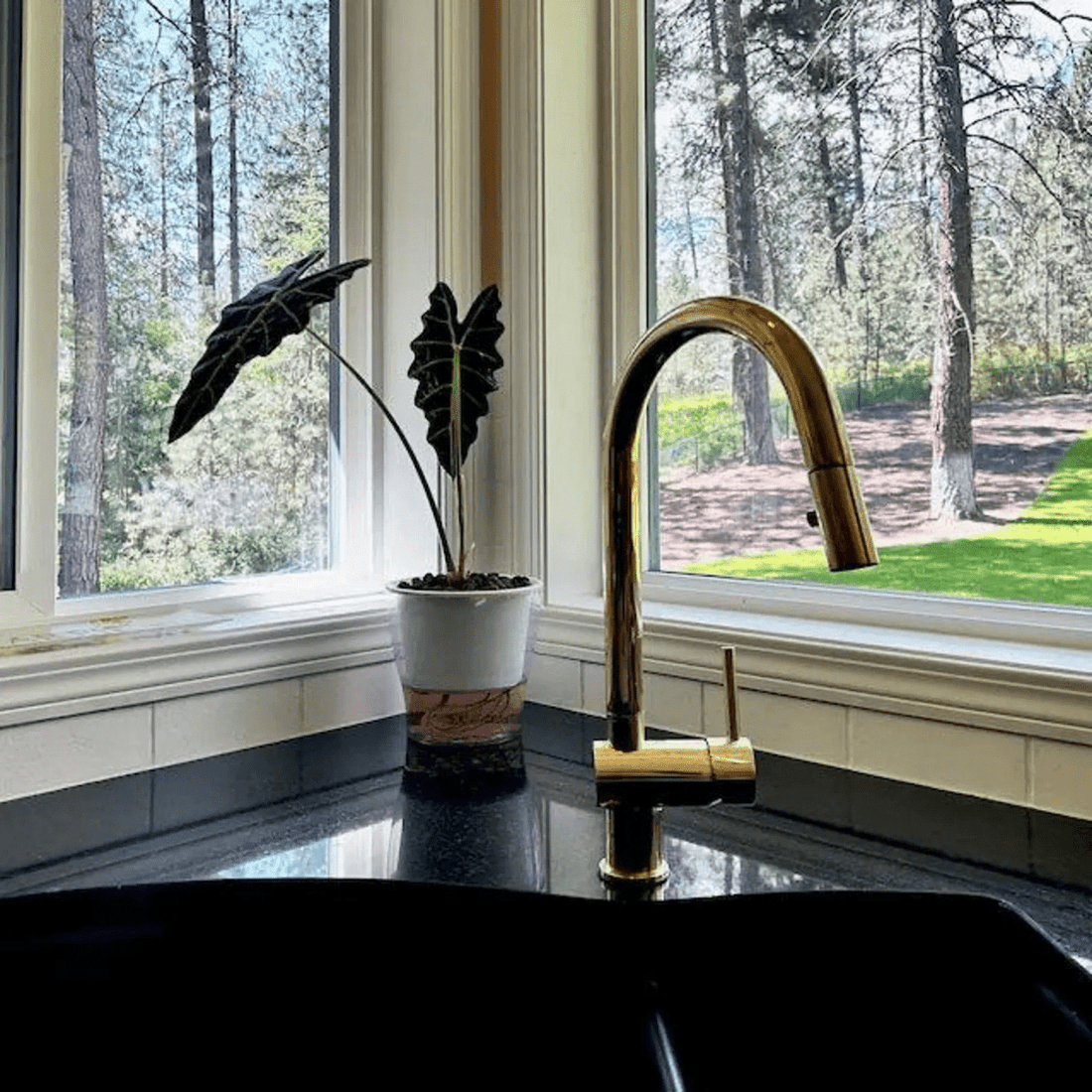 Unlacquered Solid Brass Pull-Down Kitchen Faucet – Gooseneck, 360° Swivel, Vintage Patina - The House Of Brass