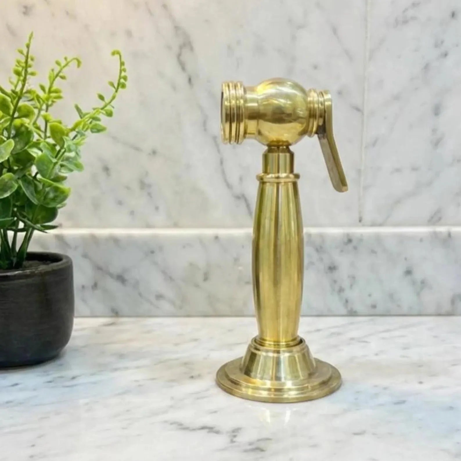 Unlacquered Brass Kitchen Faucet – Short Leg Bridge, 8" Spread, 14" Height