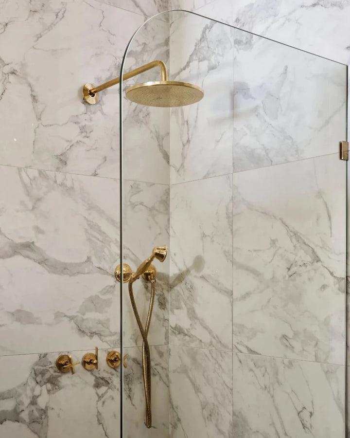 Unlaquered Brass Shower Set, Faucet and Handheld - The House Of Brass