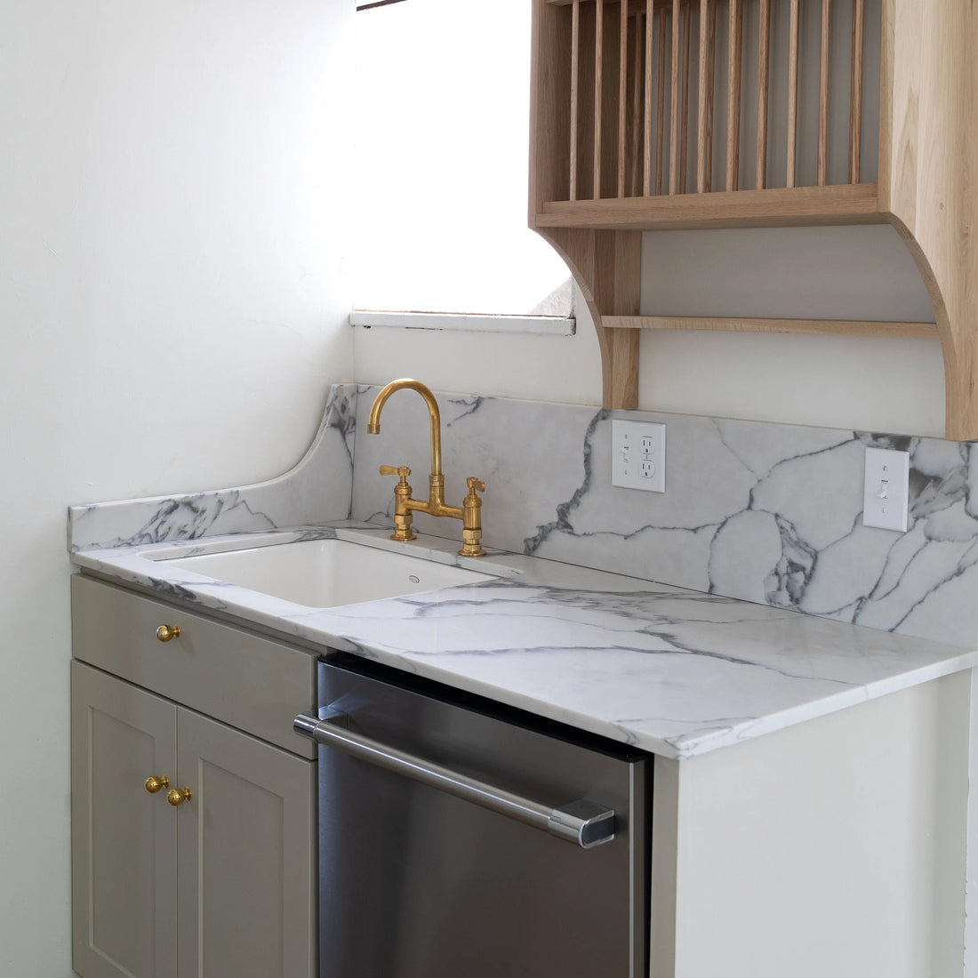 Unlacquered Brass Bridge Kitchen Faucet – Compact 12.5", 8" Spread